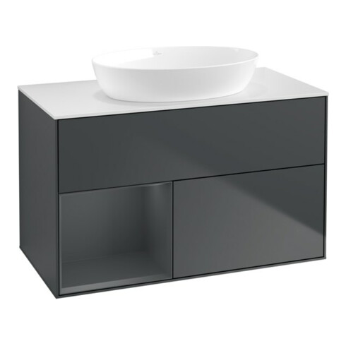 V&B Waschtischunterschrank Wandbeleuchtung Finion 100, Pl w m, Reg md m Lac, md bl. m Lac