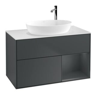 V&B Waschtischunterschrank Wandbeleuchtung Finion 100, Pl w m, Reg md m Lac, md bl. m Lac