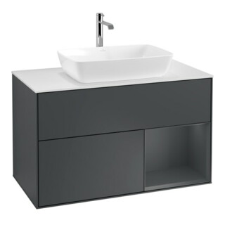 V&B Waschtischunterschrank Wandbeleuchtung Finion 100, Pl w m, Reg md m Lac, md bl. m Lac