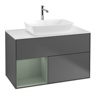 V&B Waschtischunterschrank Wandbeleuchtung Finion 100, Pl w m, Reg Oli. m Lac, Anthrac. m