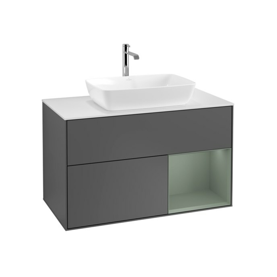 V&B Waschtischunterschrank Wandbeleuchtung Finion 100, Pl w m, Reg Oli. m Lac, Anthrac. m