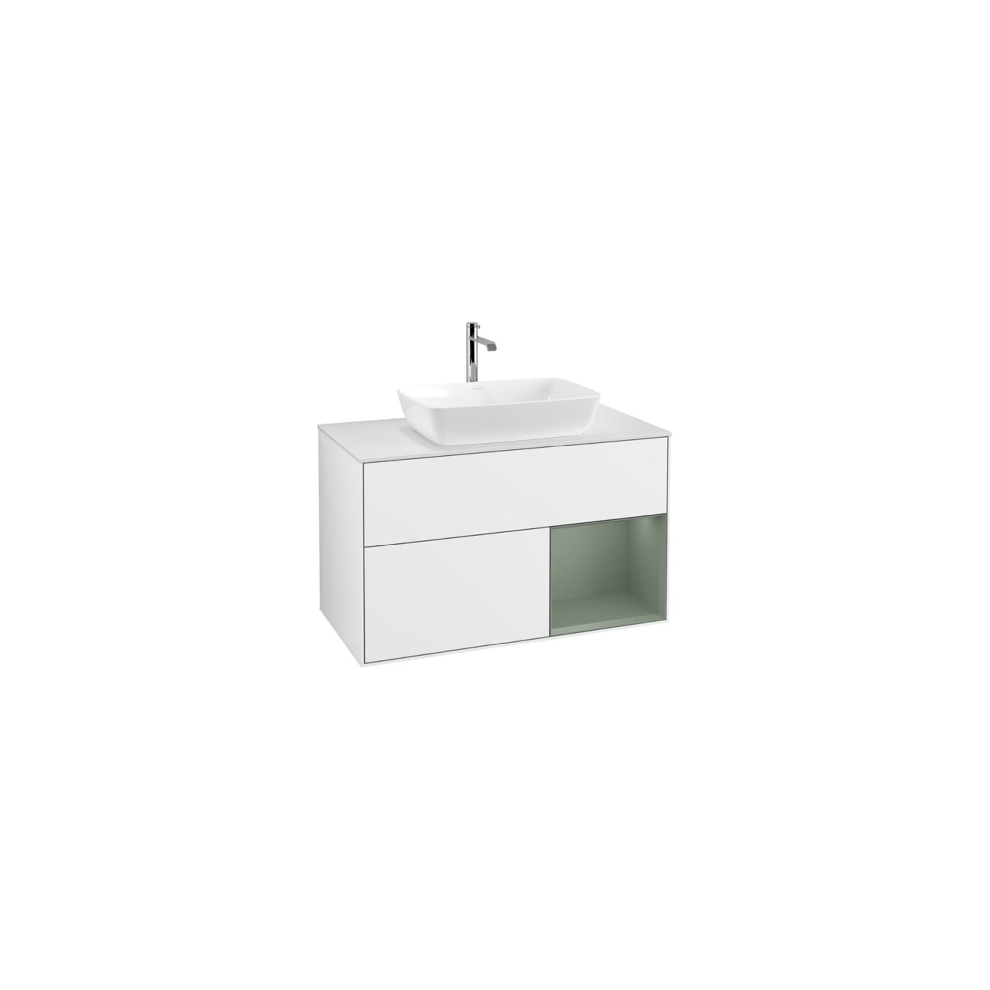 V&B Waschtischunterschrank Wandbeleuchtung Finion 100, Pl w m, Reg Oli. m Lac, glo wh. Lac ; Villeroy & Boch