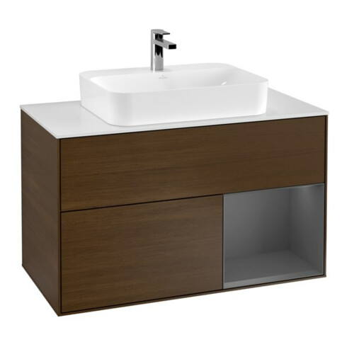 V&B Waschtischunterschrank Wandbeleuchtung Finion 100, Pl w m, Reg re Anthrac. m, wal ven