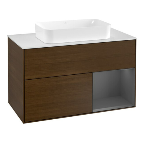 V&B Waschtischunterschrank Wandbeleuchtung Finion 100, Pl w m, Reg re Anthrac. m, wal ven