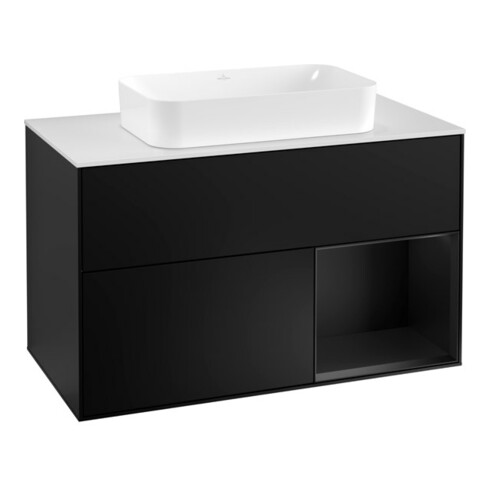 V&B Waschtischunterschrank Wandbeleuchtung Finion 100, Pl w m, Reg re bla m Lac, bla m Lac