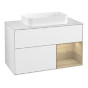 V&B Waschtischunterschrank Wandbeleuchtung Finion 100, Pl w m, Reg re Oa ven, glo wh. Lac