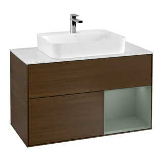 V&B Waschtischunterschrank Wandbeleuchtung Finion 100, Pl w m, Reg re Oli. m Lac, wal ven