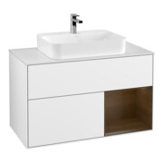 V&B Waschtischunterschrank Wandbeleuchtung Finion 100, Pl w m, Reg re wal ven, glo wh. Lac