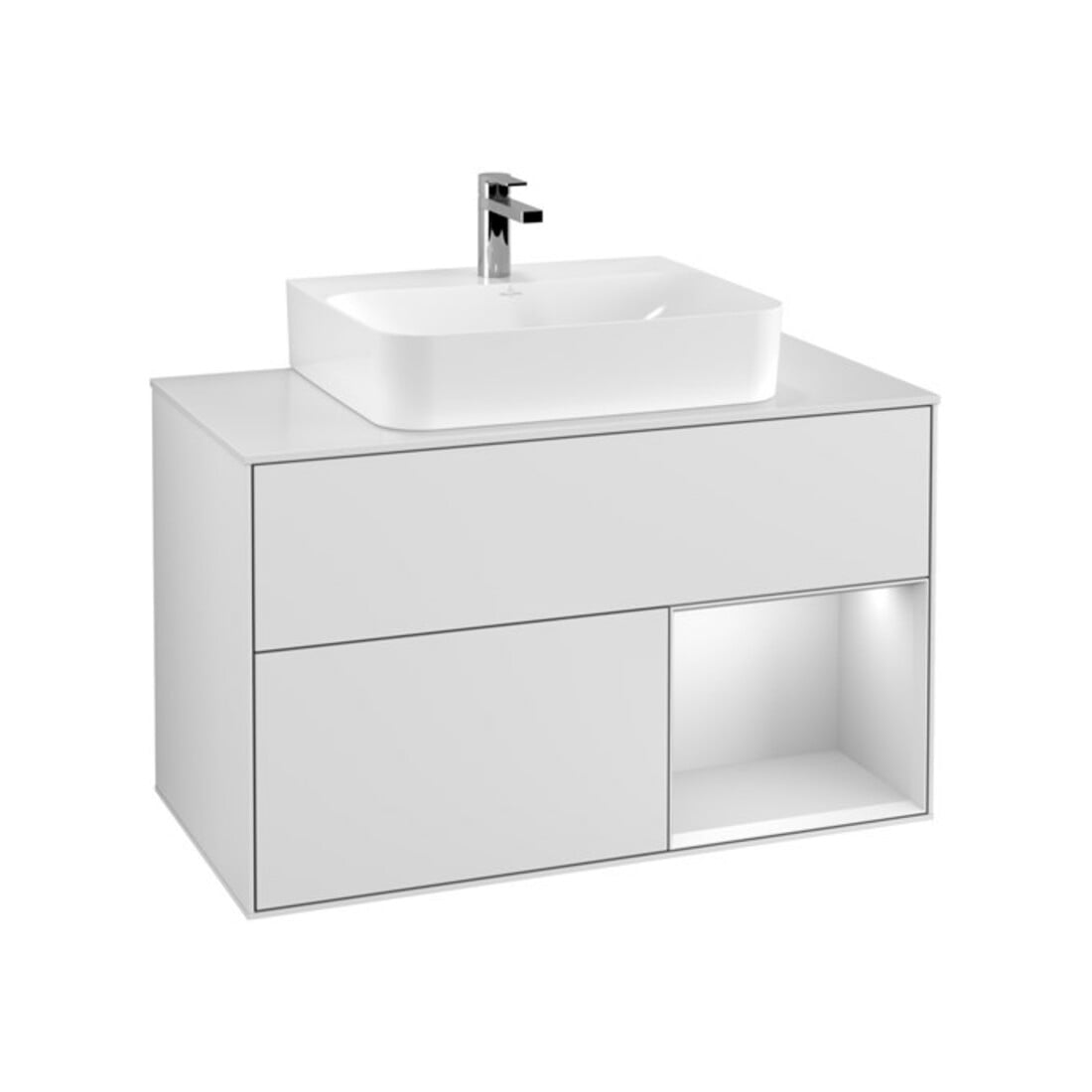 V&B Waschtischunterschrank Wandbeleuchtung Finion 100, Pl w m, Reg re wh. m Lac, wh. m Lac