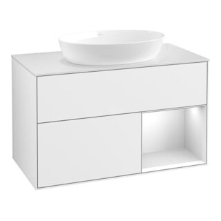 V&B Waschtischunterschrank Wandbeleuchtung Finion 100, Pl w m, Reg wh. m Lac, glo wh. Lac