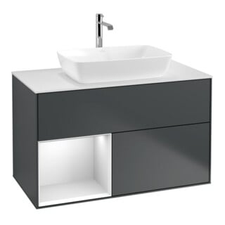 V&B Waschtischunterschrank Wandbeleuchtung Finion 100, Pl w m, Reg wh. m Lac, md bl. m Lac