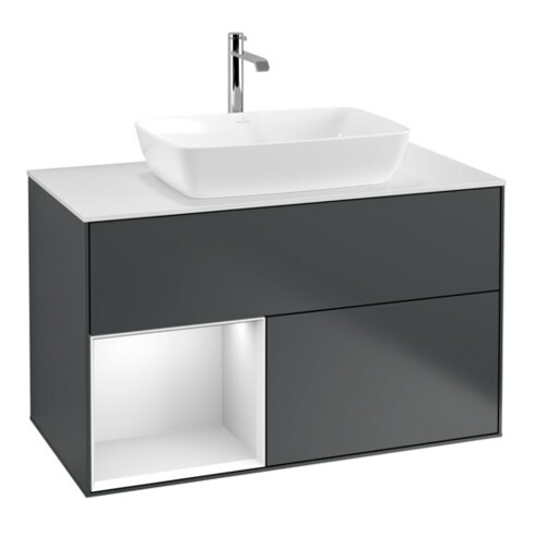 V&B Waschtischunterschrank Wandbeleuchtung Finion 100, Pl w m, Reg wh. m Lac, md bl. m Lac