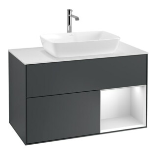 V&B Waschtischunterschrank Wandbeleuchtung Finion 100, Pl w m, Reg wh. m Lac, md bl. m Lac