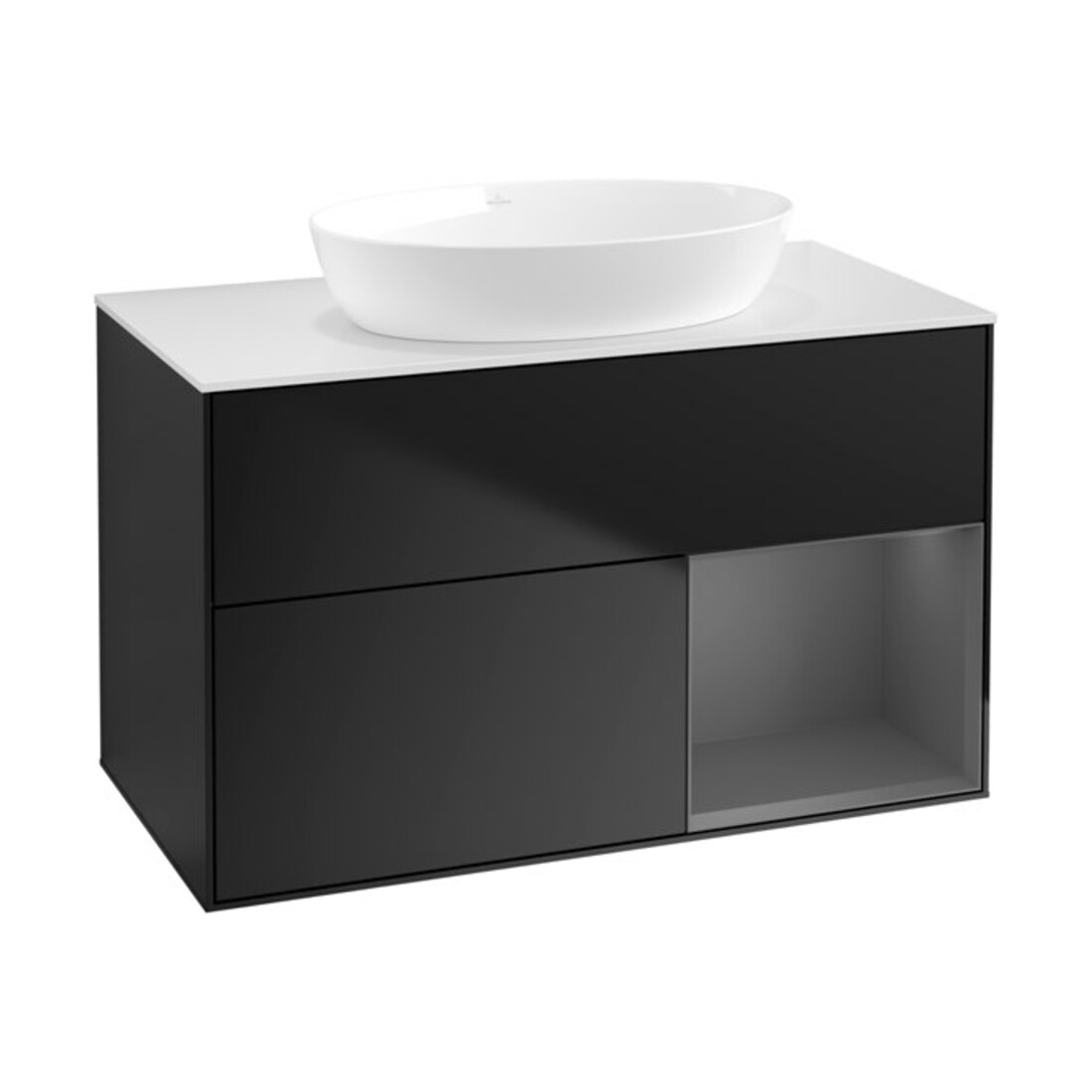 V&B Waschtischunterschrank Wandbeleuchtung Finion 100, Pl w m, Rg A m Lac, bla m Lac