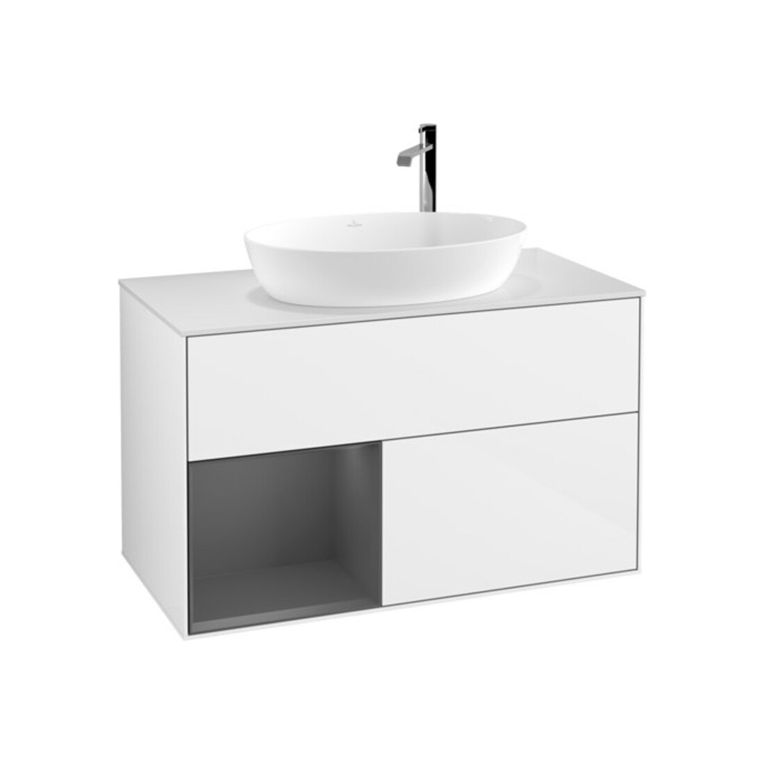 V&B Waschtischunterschrank Wandbeleuchtung Finion 100, Pl w m, Rg A m Lac, glo wh. Lac