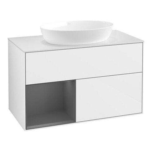 V&B Waschtischunterschrank Wandbeleuchtung Finion 100, Pl w m, Rg A m Lac, glo wh. Lac