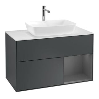V&B Waschtischunterschrank Wandbeleuchtung Finion 100, Pl w m, Rg A m Lac, md bl. m Lac
