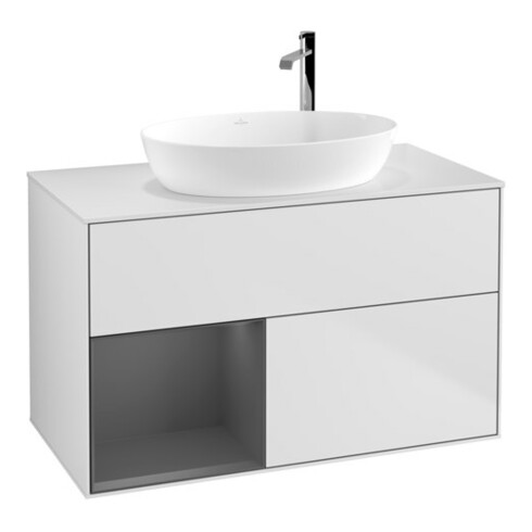 V&B Waschtischunterschrank Wandbeleuchtung Finion 100, Pl w m, Rg A m Lac, wh. m Lac