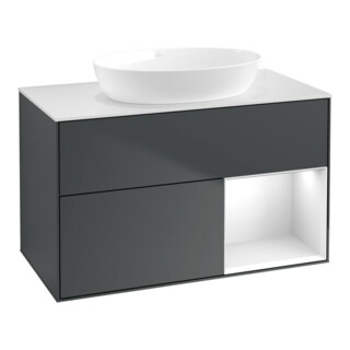 V&B Waschtischunterschrank Wandbeleuchtung Finion 100, Pl w m, Rg g wh. Lac, md bl. m Lac