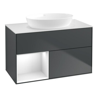 V&B Waschtischunterschrank Wandbeleuchtung Finion 100, Pl w m, Rg g wh. Lac, md bl. m Lac