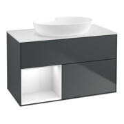 V&B Waschtischunterschrank Wandbeleuchtung Finion 100, Pl w m, Rg g wh. Lac, md bl. m Lac