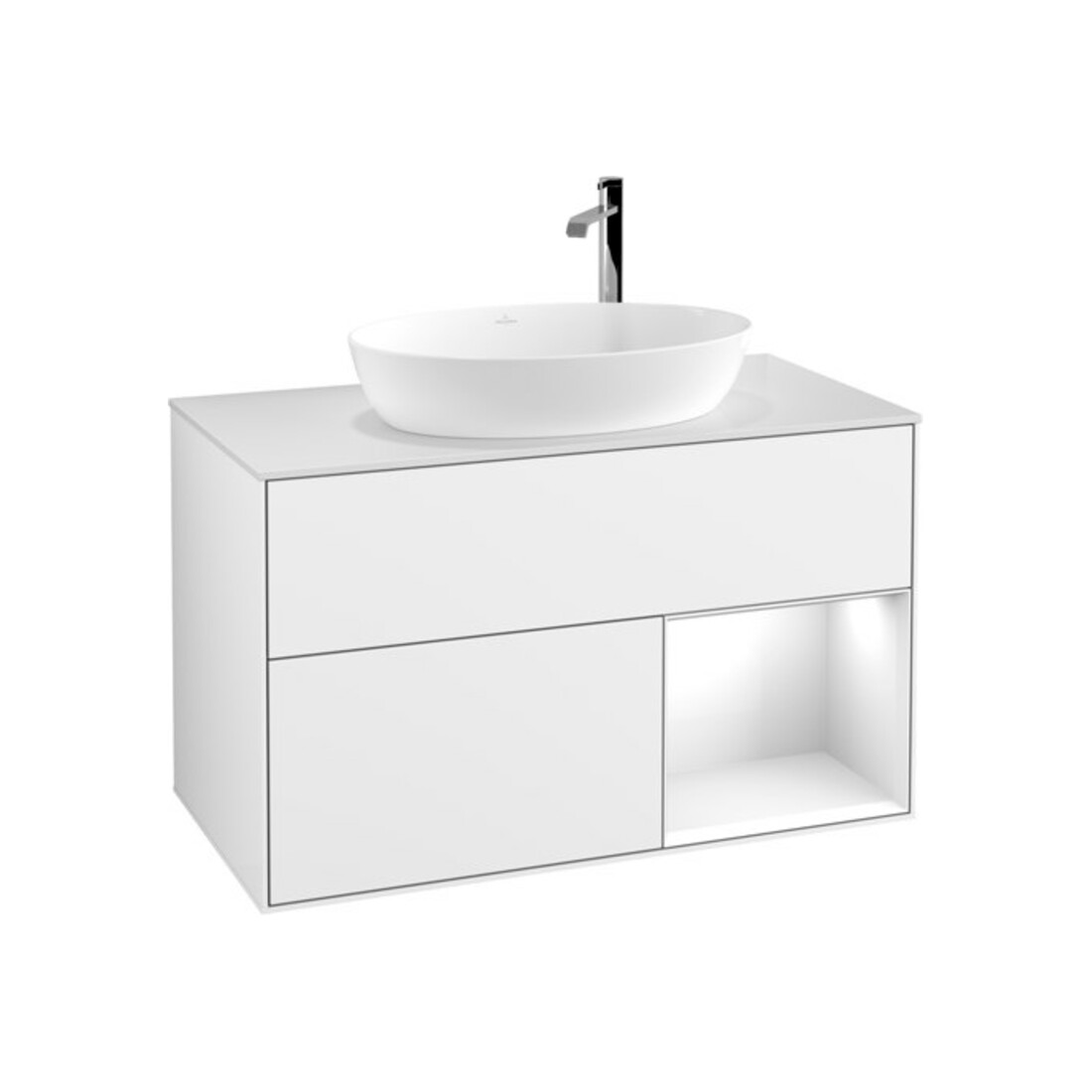 V&B Waschtischunterschrank Wandbeleuchtung Finion 100, Pl w m, Rg glo wh. Lac, glo wh. Lac