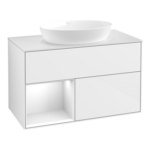 V&B Waschtischunterschrank Wandbeleuchtung Finion 100, Pl w m, Rg glo wh. Lac, glo wh. Lac
