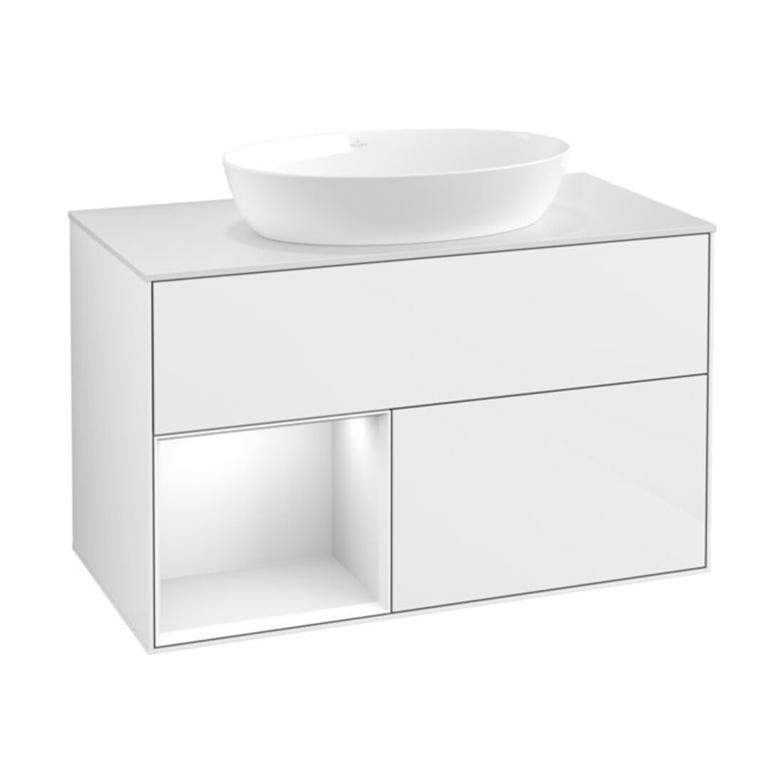 V&B Waschtischunterschrank Wandbeleuchtung Finion 100, Pl w m, Rg glo wh. Lac, glo wh. Lac