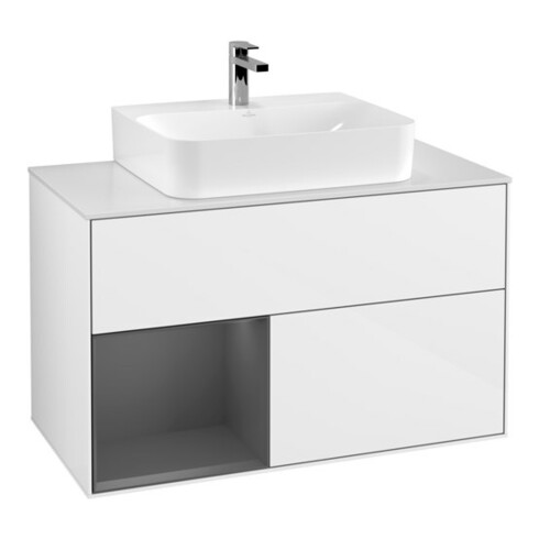 V&B Waschtischunterschrank Wandbeleuchtung Finion 100, Pl w m, Rg l A m, glo wh. Lac