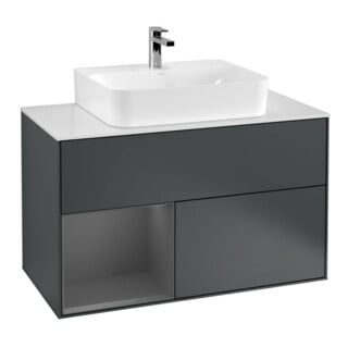 V&B Waschtischunterschrank Wandbeleuchtung Finion 100, Pl w m, Rg l A m, md bl. m Lac