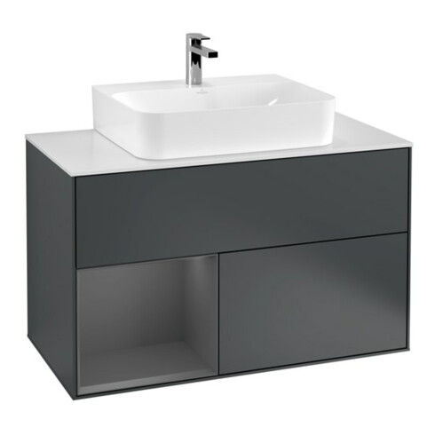 V&B Waschtischunterschrank Wandbeleuchtung Finion 100, Pl w m, Rg l A m, md bl. m Lac