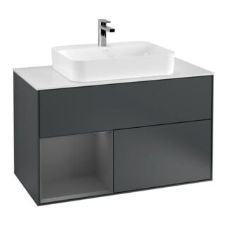 V&B Waschtischunterschrank Wandbeleuchtung Finion 100, Pl w m, Rg l A m, md bl. m Lac