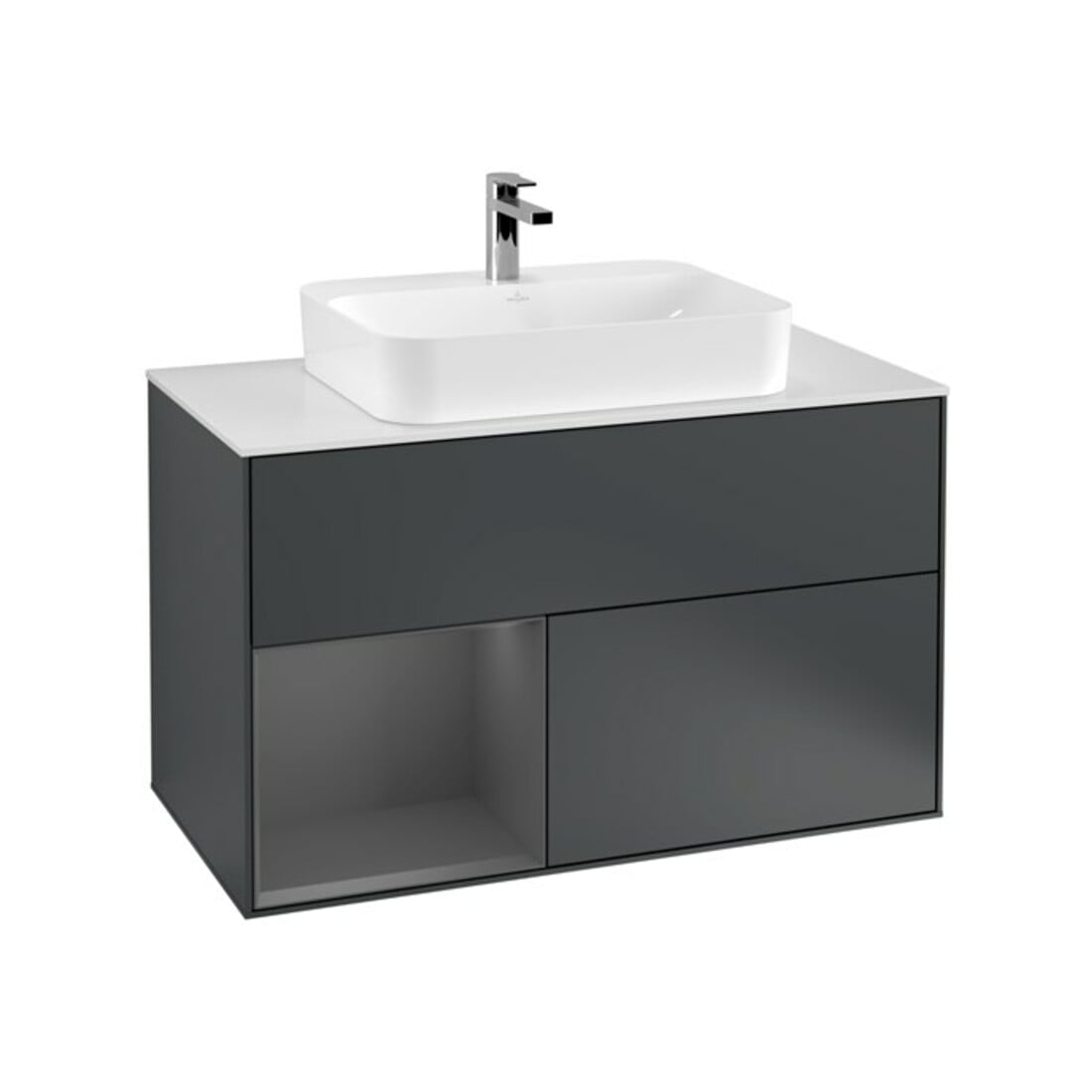 V&B Waschtischunterschrank Wandbeleuchtung Finion 100, Pl w m, Rg l A m, md bl. m Lac