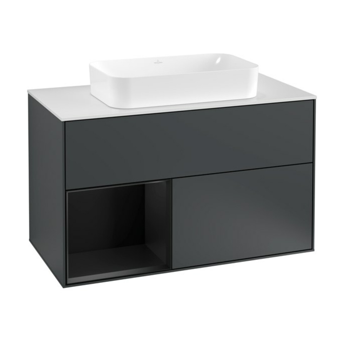 V&B Waschtischunterschrank Wandbeleuchtung Finion 100, Pl w m, Rg l b m Lac, md bl. m Lac