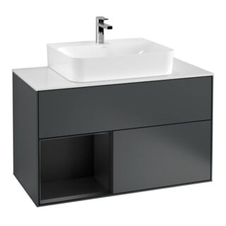 V&B Waschtischunterschrank Wandbeleuchtung Finion 100, Pl w m, Rg l b m Lac, md bl. m Lac