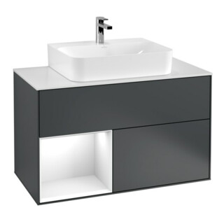 V&B Waschtischunterschrank Wandbeleuchtung Finion 100, Pl w m, Rg l g w Lac, md bl. m Lac