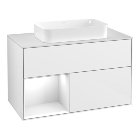 V&B Waschtischunterschrank Wandbeleuchtung Finion 100, Pl w m, Rg l g wh. Lac, glo wh. Lac
