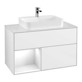 V&B Waschtischunterschrank Wandbeleuchtung Finion 100, Pl w m, Rg l g wh. Lac, glo wh. Lac