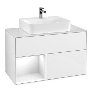 V&B Waschtischunterschrank Wandbeleuchtung Finion 100, Pl w m, Rg l g wh. Lac, glo wh. Lac