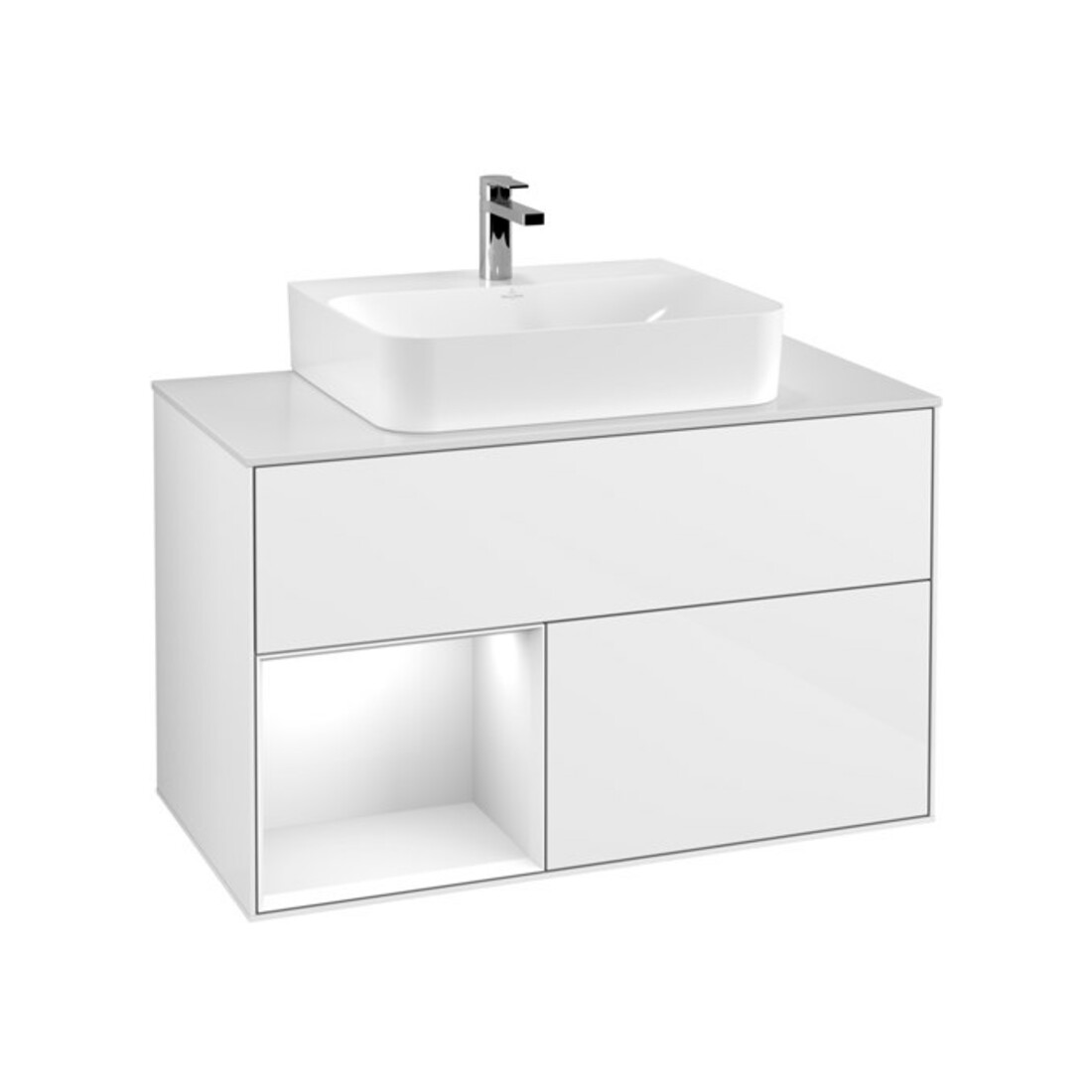 V&B Waschtischunterschrank Wandbeleuchtung Finion 100, Pl w m, Rg l g wh. Lac, glo wh. Lac