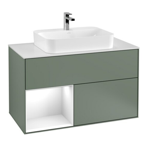 V&B Waschtischunterschrank Wandbeleuchtung Finion 100, Pl w m, Rg l g wh. Lac, Oli. m Lac