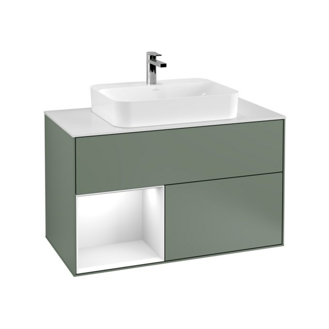 V&B Waschtischunterschrank Wandbeleuchtung Finion 100, Pl w m, Rg l g wh. Lac, Oli. m Lac