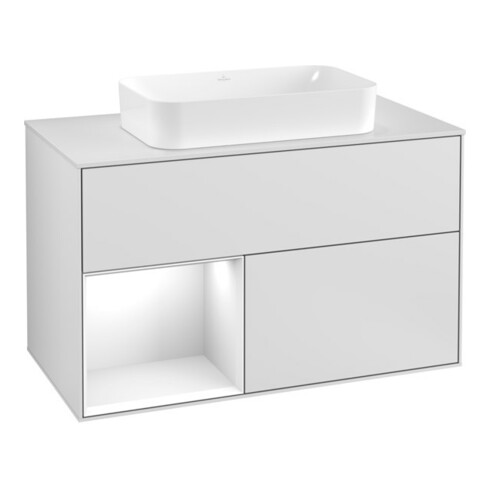 V&B Waschtischunterschrank Wandbeleuchtung Finion 100, Pl w m, Rg l glo wh. Lac, wh. m Lac