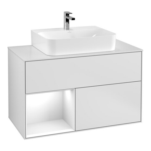 V&B Waschtischunterschrank Wandbeleuchtung Finion 100, Pl w m, Rg l glo wh. Lac, wh. m Lac
