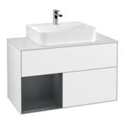 V&B Waschtischunterschrank Wandbeleuchtung Finion 100, Pl w m, Rg l md b m La, glo wh. Lac