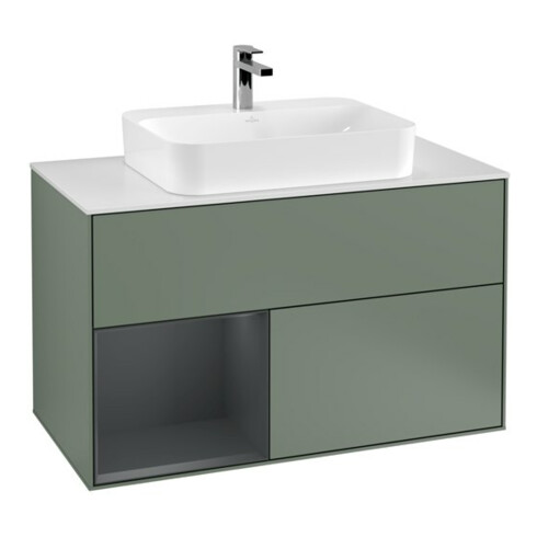 V&B Waschtischunterschrank Wandbeleuchtung Finion 100, Pl w m, Rg l md b m Lac, Oli. m Lac