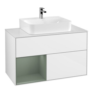 V&B Waschtischunterschrank Wandbeleuchtung Finion 100, Pl w m, Rg l Ol m Lac, glo wh. Lac