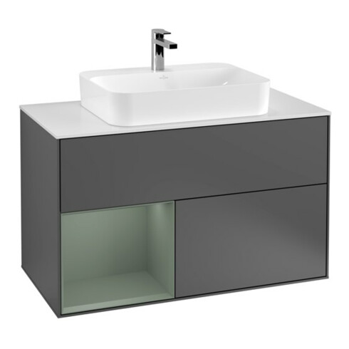 V&B Waschtischunterschrank Wandbeleuchtung Finion 100, Pl w m, Rg l Oli. m Lac, Anthrac. m