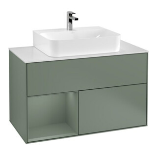 V&B Waschtischunterschrank Wandbeleuchtung Finion 100, Pl w m, Rg l Oli. m Lac, Oli. m Lac