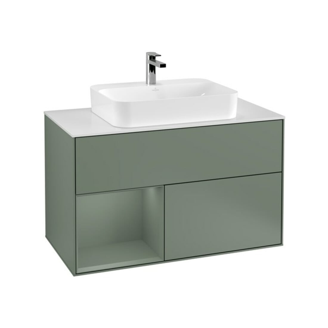 V&B Waschtischunterschrank Wandbeleuchtung Finion 100, Pl w m, Rg l Oli. m Lac, Oli. m Lac
